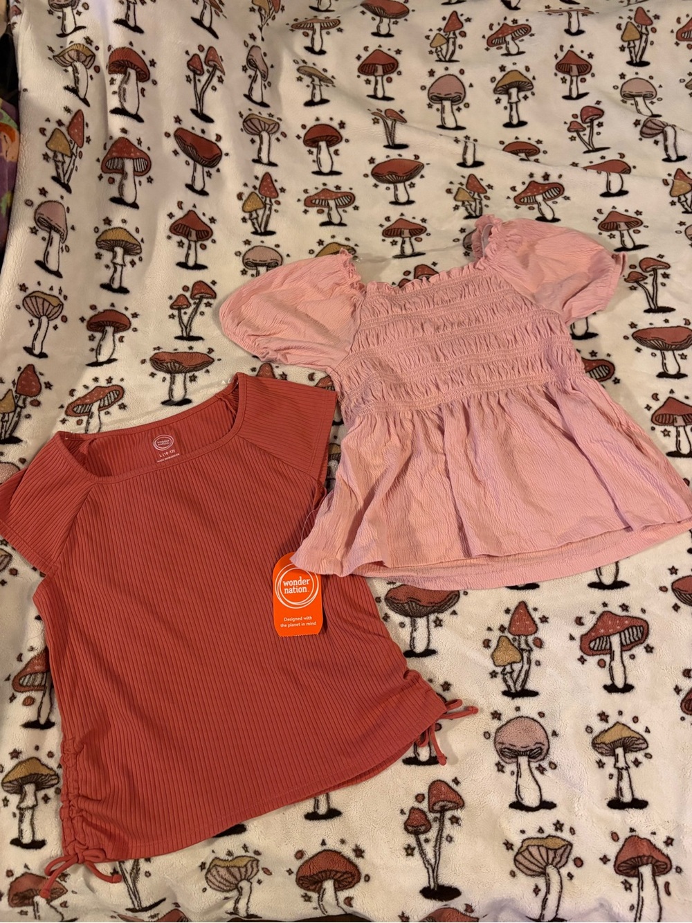 Girls 10/12 Bundle Ruched Ribbed Top & Light Pink Smocked Peplum Top